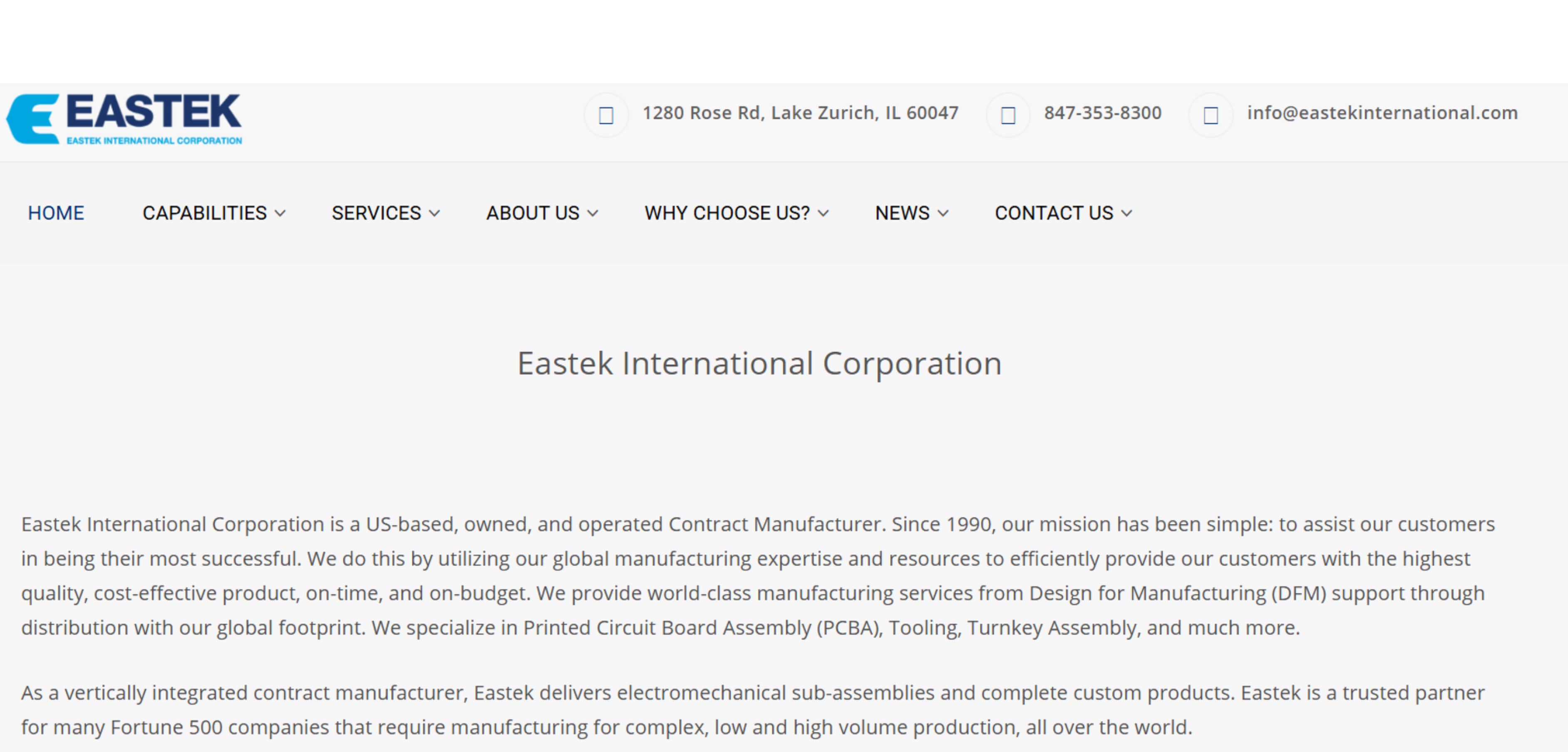 Eastek Website before